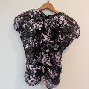 BCBGMaxAzria Black and Lavender Floral Blouse